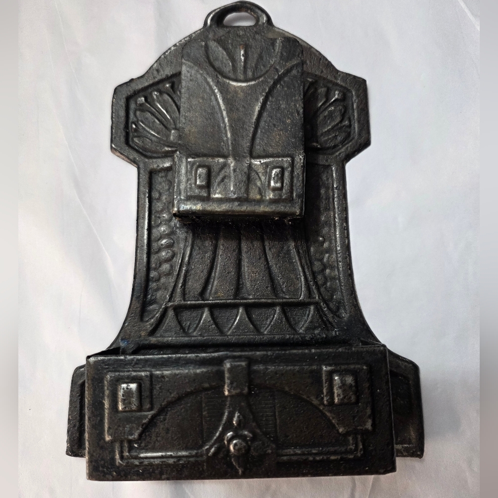 Antique Black Tin Wall Mount Match Holder & Striker